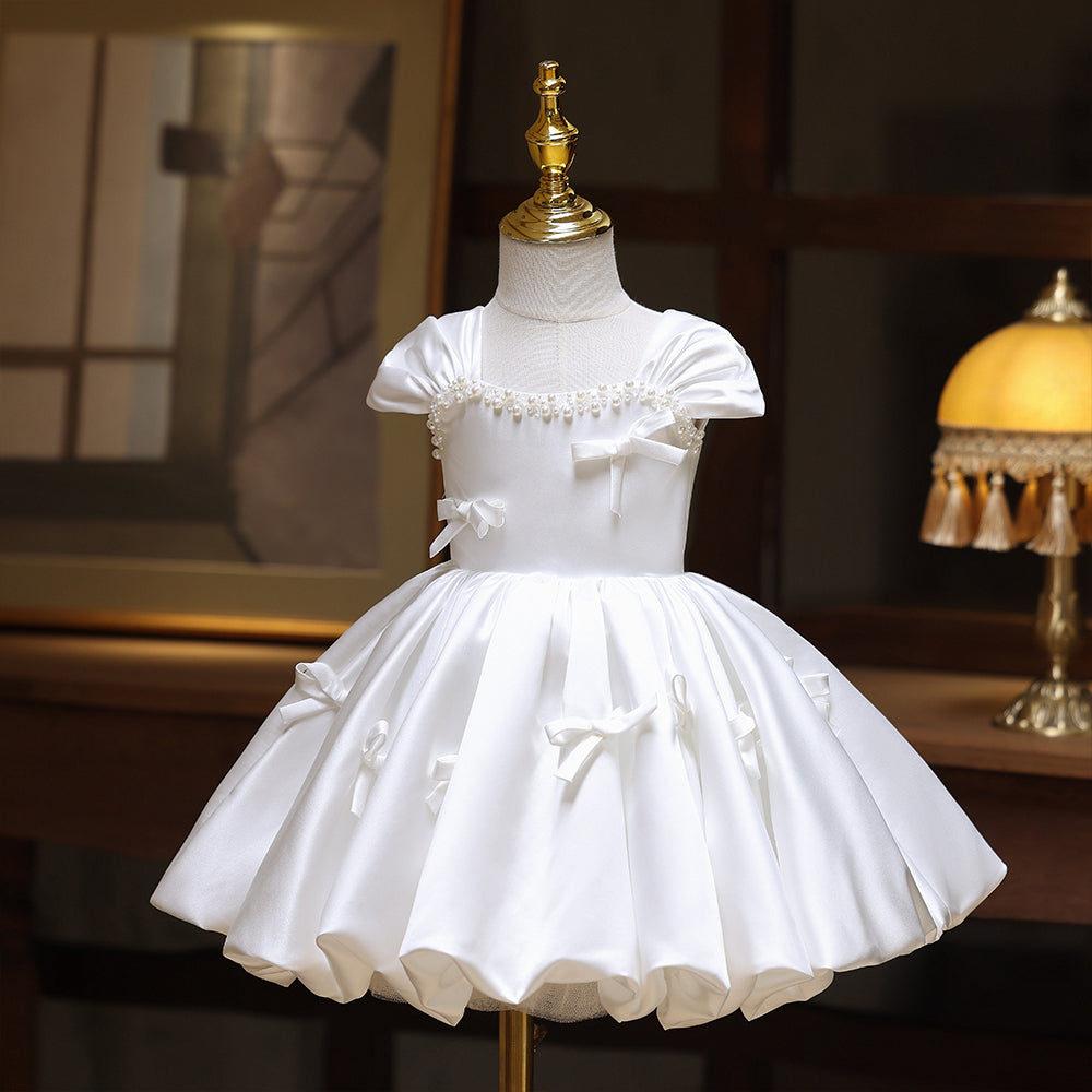 satin flower girl dress A-Line Satin Flower Girl Dress with Bow – modakidz