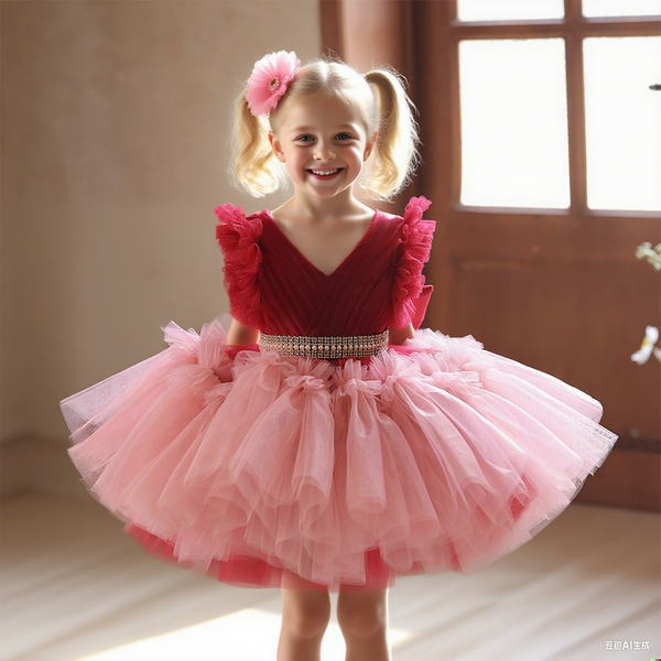 Ball-Gown/Princess Knee-length  V-Neck Tulle  Girl Birthday Dress