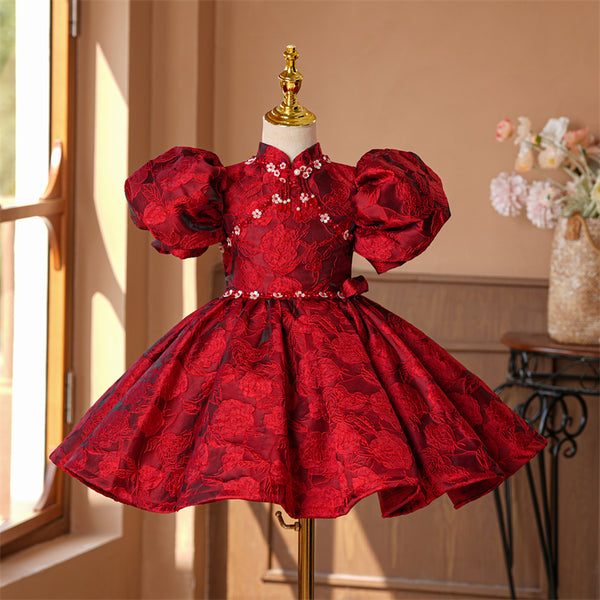 Red High Neck  Beading A-line Girls  New Year Birthday Dress
