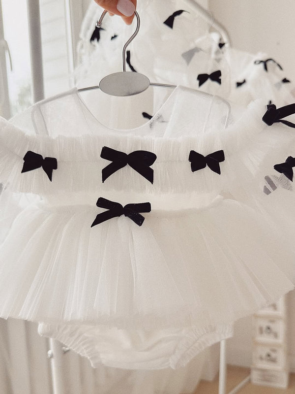 White Tulle Long Sleeve Baby Girl Romper Dress