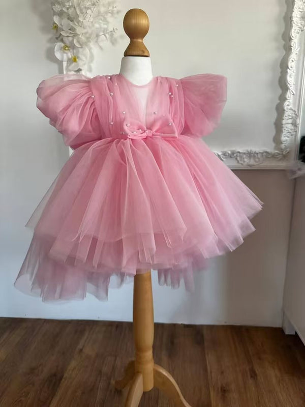 Pink Pearl Tulle Baby Girl Party Dress