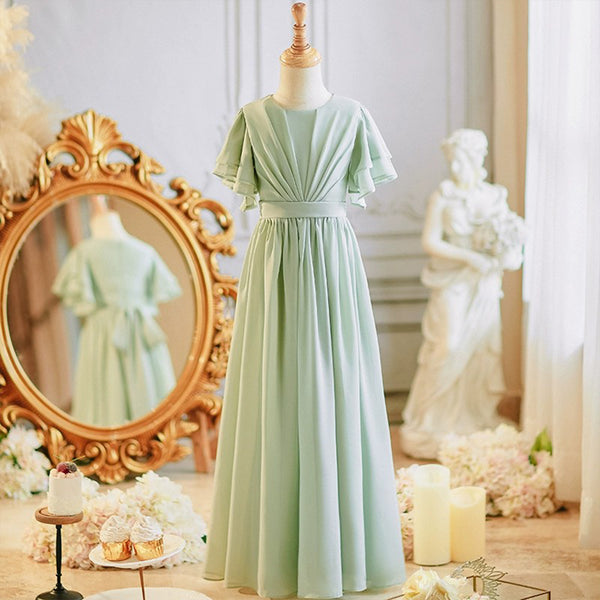 A-line Scoop Floor-Length Chiffon Junior Bridesmaid Dress