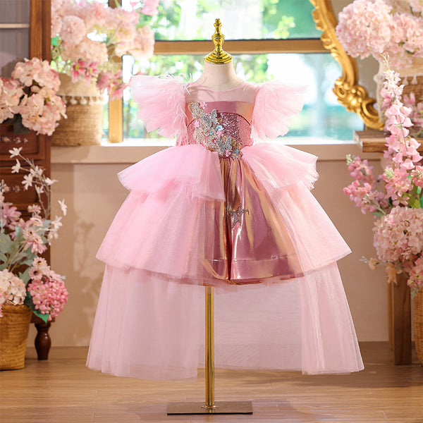Knee-Length Sleeveless Pink Girl Birthday Dress