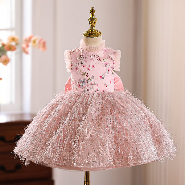Pink Special Lace High Neck Girls Pageant Dress