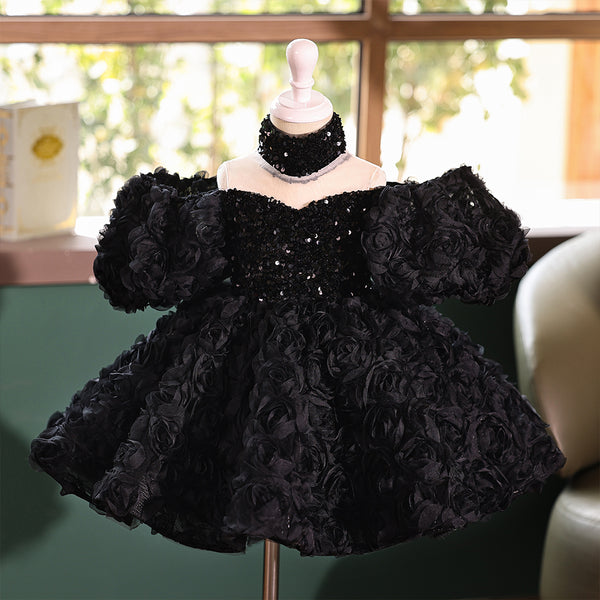 Black High Neck Special Lace Girls Pageant Dress