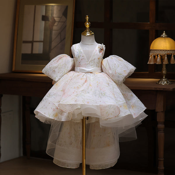 Ball-Gown/Princess V-Neck Asymmetrical Lace Flower Girl Dress