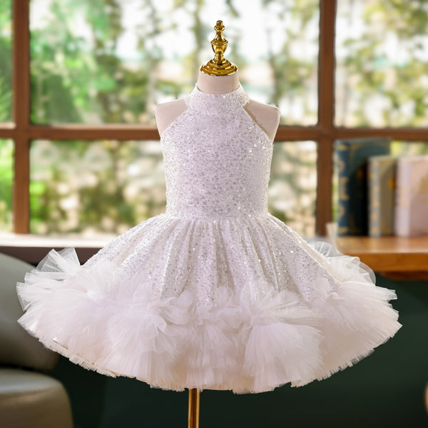 Sequin High Neck Ruffle Girls Pageant Dress