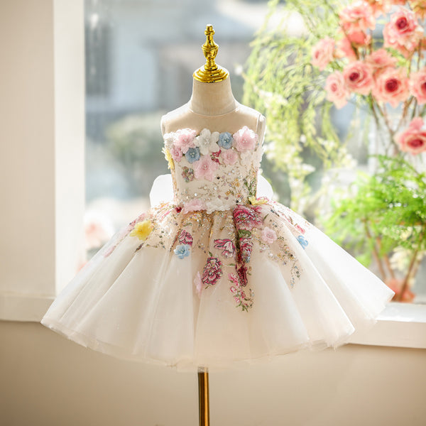 Floral Embroidered Tulle  Flower Girl Dress