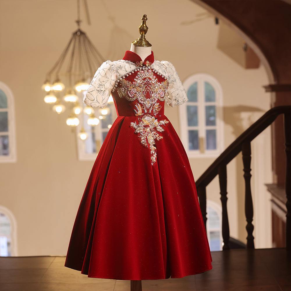 chinese style formal dress Modern Cheongsam Dress, A-line Skirt, Mountain Landscape, Tea Ceremony Gown