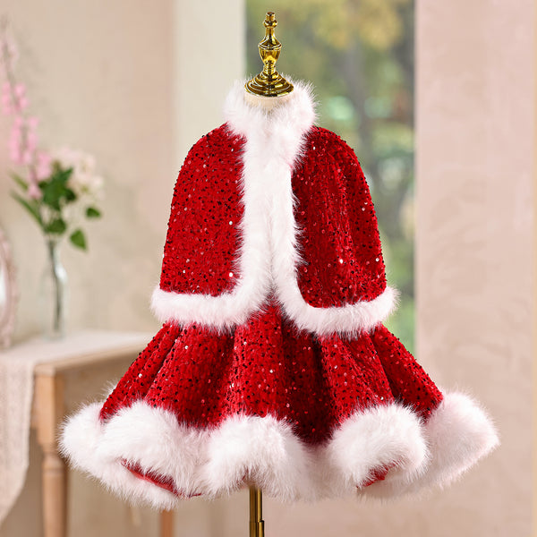 Sequin Velvet  A-line Girls  New Year Birthday Dress with Wraps