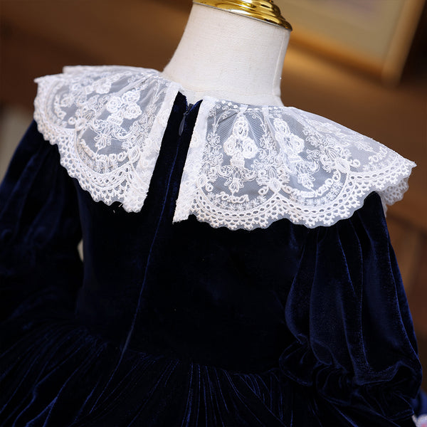 Long Sleeves Knee-length Velvet  Girl Birthday Dress